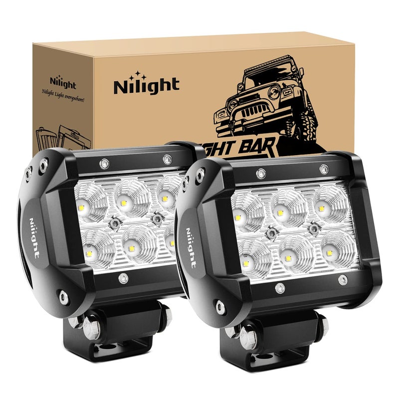 Nilight Led Pods 2Pcs 18W 1260LM Flood Off Road Lights Super Bright Driving Work Fog Lamps for Trucks Pickup Golf Cart SUV ATV UTV 4x4 Van Camper Boat - Image 1