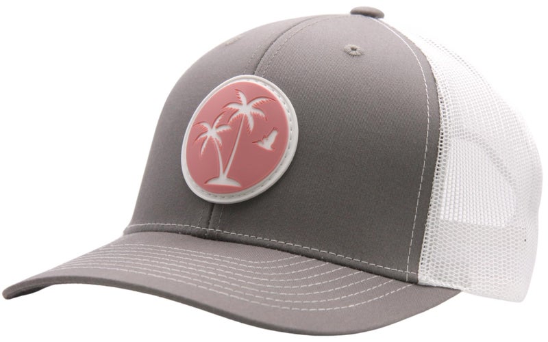 LINDO Trucker Hat - Palm Tree 2.0 (Silver White w/Pink Patch) - Image 1