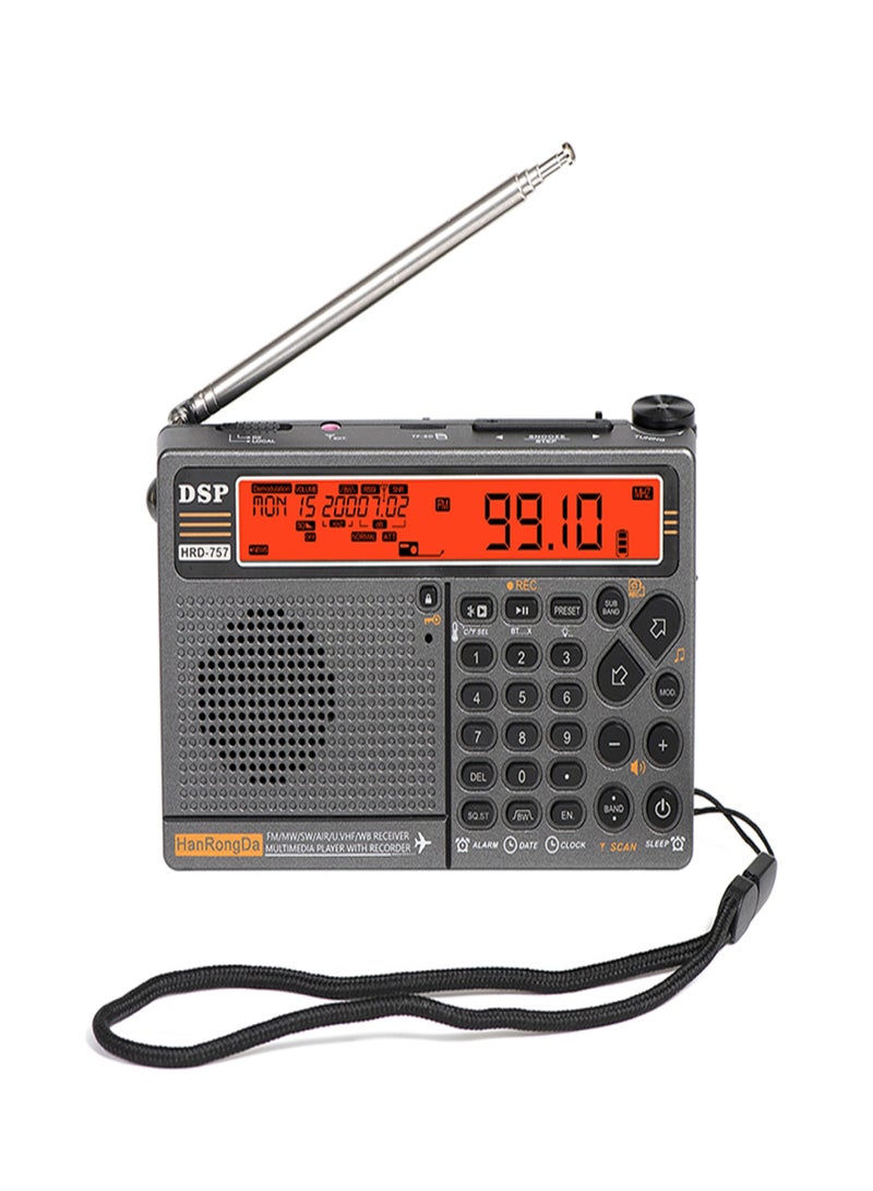 هان رونغدا راديو HanRongDa HRD-757 متعدد النطاقات FM AM MW SW V.UHF AIR WB محمول مع تحكم بالتطبيق BT TF مشغل موسيقى SOS منبه مصباح يدوي ساعة منبه - Image 1
