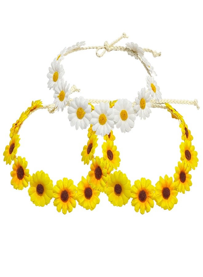 zYoung Sunflower Crown Hippies Daisy Hair Wreath Bridal Headpiece Photo Props (2 yellow +1 white) - Image 2