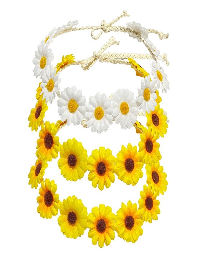 zYoung Sunflower Crown Hippies Daisy Hair Wreath Bridal Headpiece Photo Props (2 yellow +1 white) - Image 1