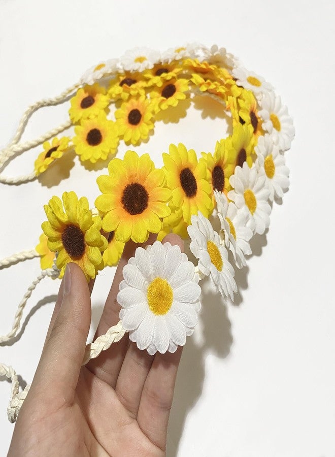 zYoung Sunflower Crown Hippies Daisy Hair Wreath Bridal Headpiece Photo Props (2 yellow +1 white) - Image 4