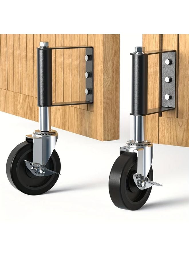 2pcs 4 Inch Heavy Duty Door Casters With Brake Spring Wheels For Wooden Doors 220LBS - Image 1