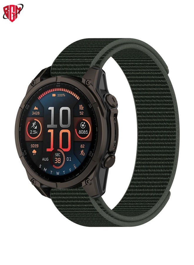 BGM Watch Band Strap For Garmin Fenix 8 AMOLED 51mm Nylon Hook and Loop Fastener 26mm Watch Band(Army Green)  - Image 1