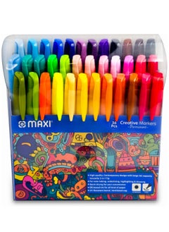 Maxi Maxi Creative Permanent Marker Set – 36 Assorted Colors Ideal for Paper Canvas Plastic Fabric Crafts Stones Glass Metal Wood and More.  - Image 1