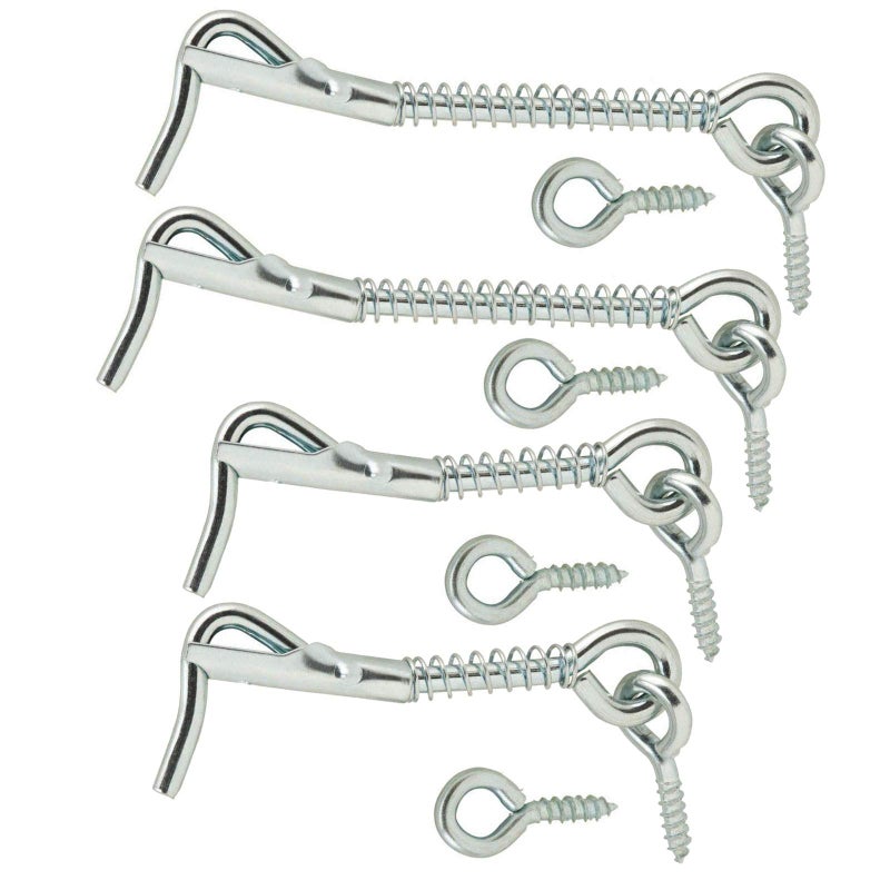 Wideskall Zinc Plated Wire Gate Hook and Eye Latch with Spring Lock (Pack of 4) - Image 1