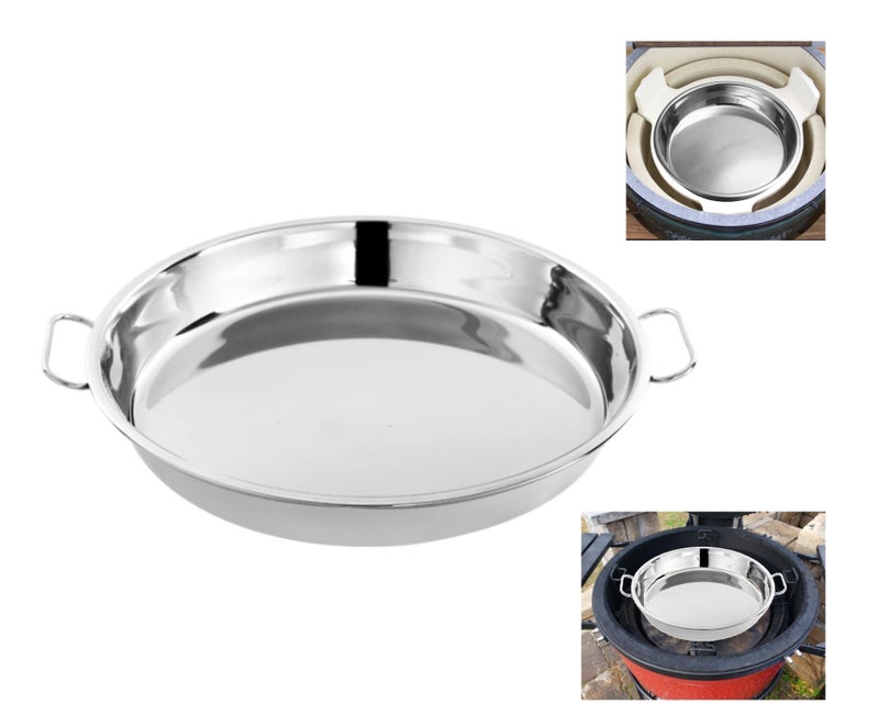 lxkj Stainless Steel Drip Pan, Perfect for Big Green Egg, Kamado Joe Classic Joe, Acorn & Weber Grills & Smokers, Baking Tray, Salad Plates, 13" Diameter Round, Reusable and Easy to Clean - Image 1