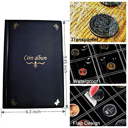 AITIME 150 Pockets Coins Collection Book Holders for Collectors, Quarter Dollar Storage Coin Supplies, Clear Pockets with Flap, Souvenir Collection Supplies for Hobby Collecting (Black) - Image 2