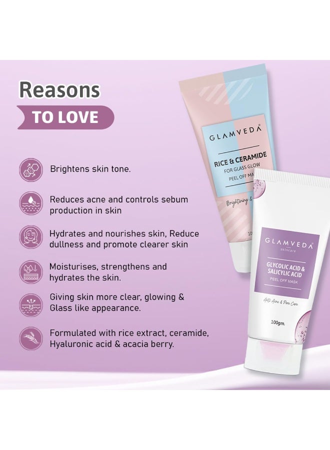 GLAMVEDA Rice & Ceramide And Glycolic & Salicylic Anti Acne Peel Off Face Mask (200 ml) | For Oily & Acne Prone Skin | Oil balancing, Deep Cleansing | Blackhead & Pore care - Image 4