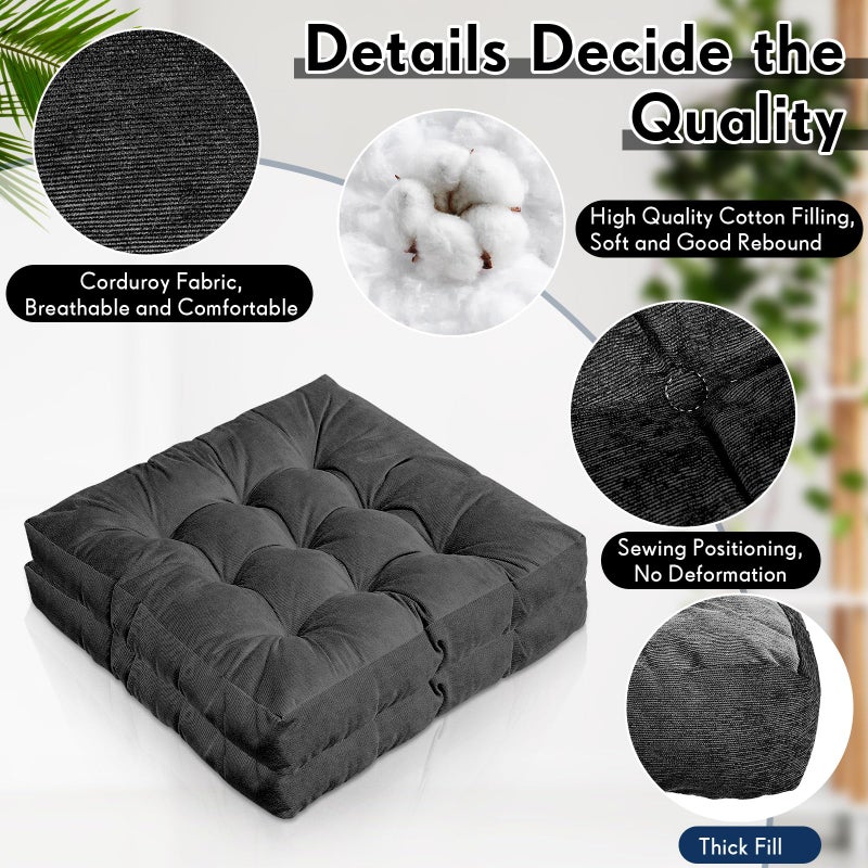 Jerify 4 Pcs Floor Pillow Cushions 22 x 22 Inch Round Square Large Meditation Floor Pillow for Classroom Adult Meditation Picnic Party Seating Learning Daycare School (Square,Dark Grey) - Image 3