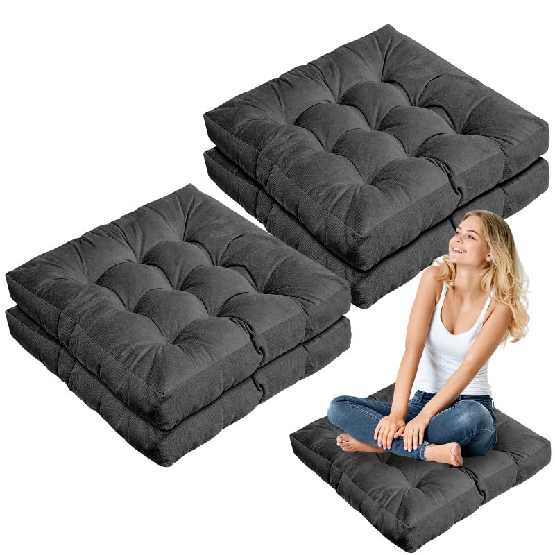 Jerify 4 Pcs Floor Pillow Cushions 22 x 22 Inch Round Square Large Meditation Floor Pillow for Classroom Adult Meditation Picnic Party Seating Learning Daycare School (Square,Dark Grey) - Image 1