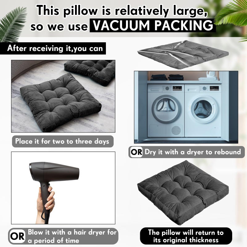 Jerify 4 Pcs Floor Pillow Cushions 22 x 22 Inch Round Square Large Meditation Floor Pillow for Classroom Adult Meditation Picnic Party Seating Learning Daycare School (Square,Dark Grey) - Image 5