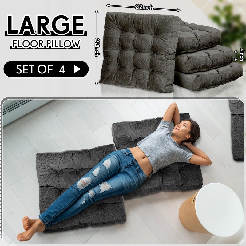 Jerify 4 Pcs Floor Pillow Cushions 22 x 22 Inch Round Square Large Meditation Floor Pillow for Classroom Adult Meditation Picnic Party Seating Learning Daycare School (Square,Dark Grey) - Image 2