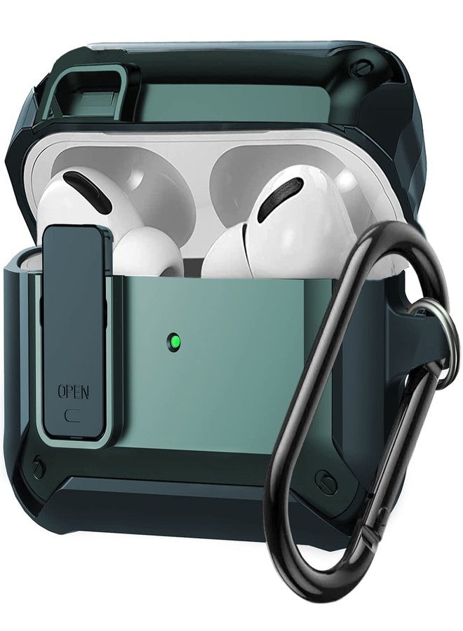 Olytop for Airpods Pro 2 Case With Lock Lid, Shockproof Protective Cover for Apple Airpod Pro 2nd/1st Generation 2022/2019, Skin Shell With Carabiner for Women Men - Green - Image 1