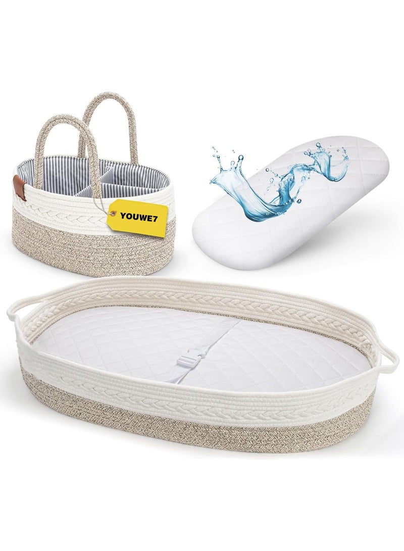 YOUWE7 Baby Changing Basket for Baby Dresser, Moses Baskets for Newborn, Baby Moses Basket Changing Basket for Dresser, Changing Pad Table, Diaper Caddy (Khaki) - Image 1