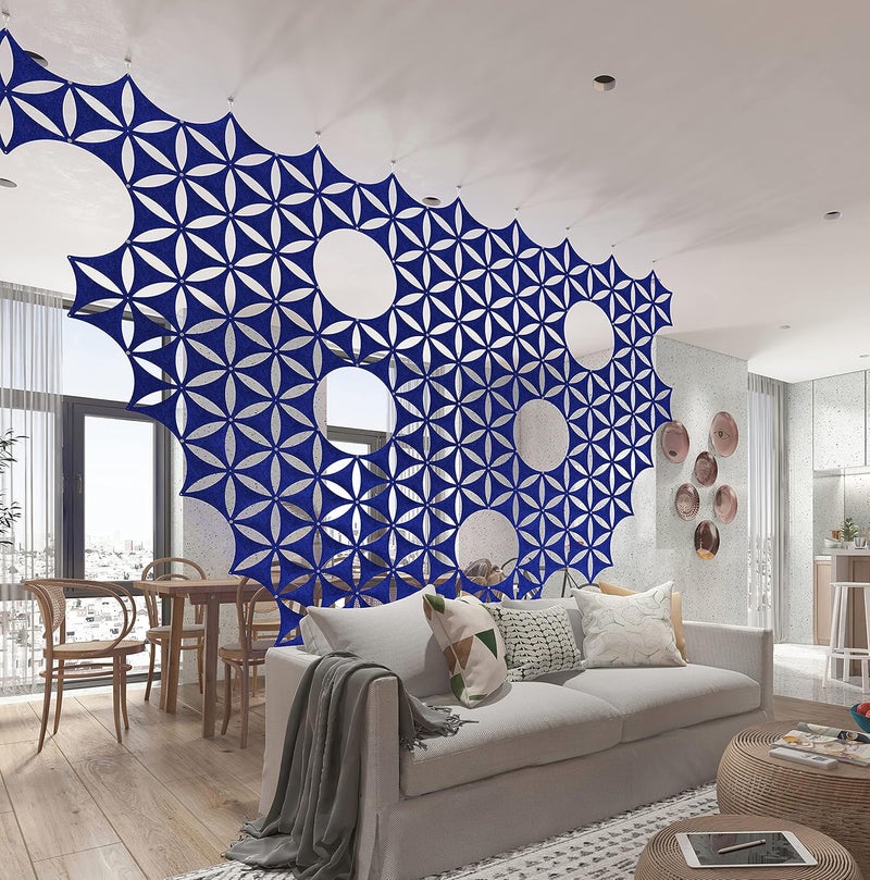 OSHIYINN Felt Fiber Surface High Density Polyester Fiber Board 3D Flower Venus 14"x12" Hanging Room Divider Panel Cut Room Partition Home Decoratio(12 Pcs) (Dark Blue) - Image 1