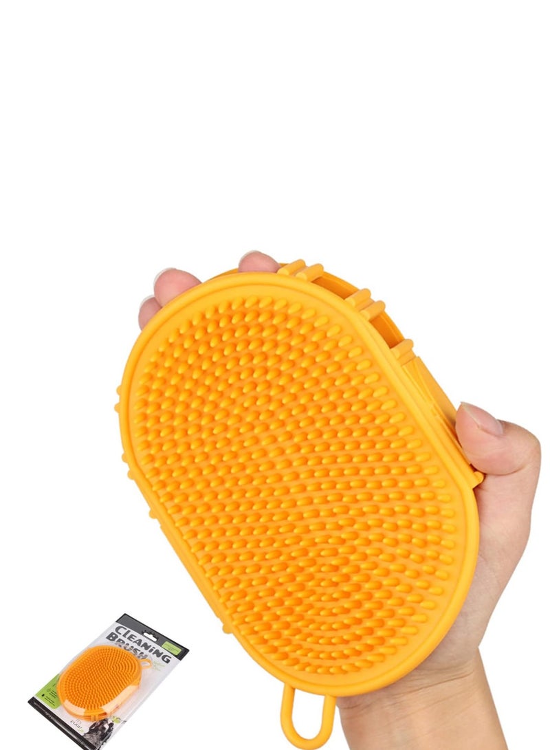 YUDOTE Pet Grooming Shampoo Brush Soothing Massage Rubber Bristles Curry Comb Bath Gloves for Dogs and Cats Easy Washing Yellow - Image 1