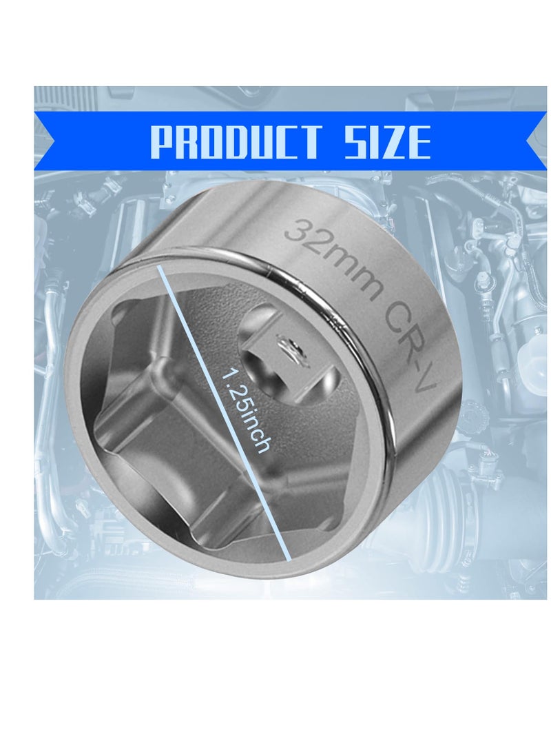 Excefore Automotive 32mm 6-point Oil Filter Wrench, 3/8" Drive Low-profile Oil Pan Disassembly Tools, Oil Pan Filter Special Socket Wrench, Universal Remove Cars with 32mm Oil Filter Cap (Silver) - Image 2