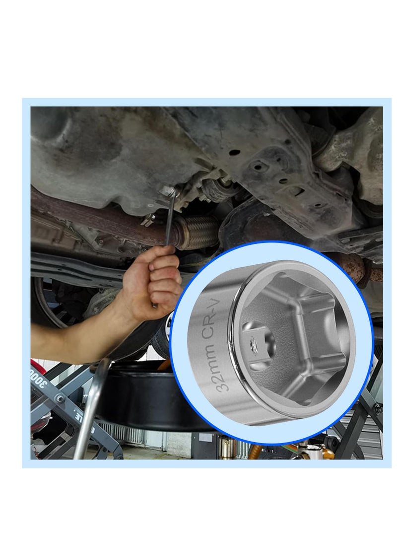 Excefore Automotive 32mm 6-point Oil Filter Wrench, 3/8" Drive Low-profile Oil Pan Disassembly Tools, Oil Pan Filter Special Socket Wrench, Universal Remove Cars with 32mm Oil Filter Cap (Silver) - Image 3