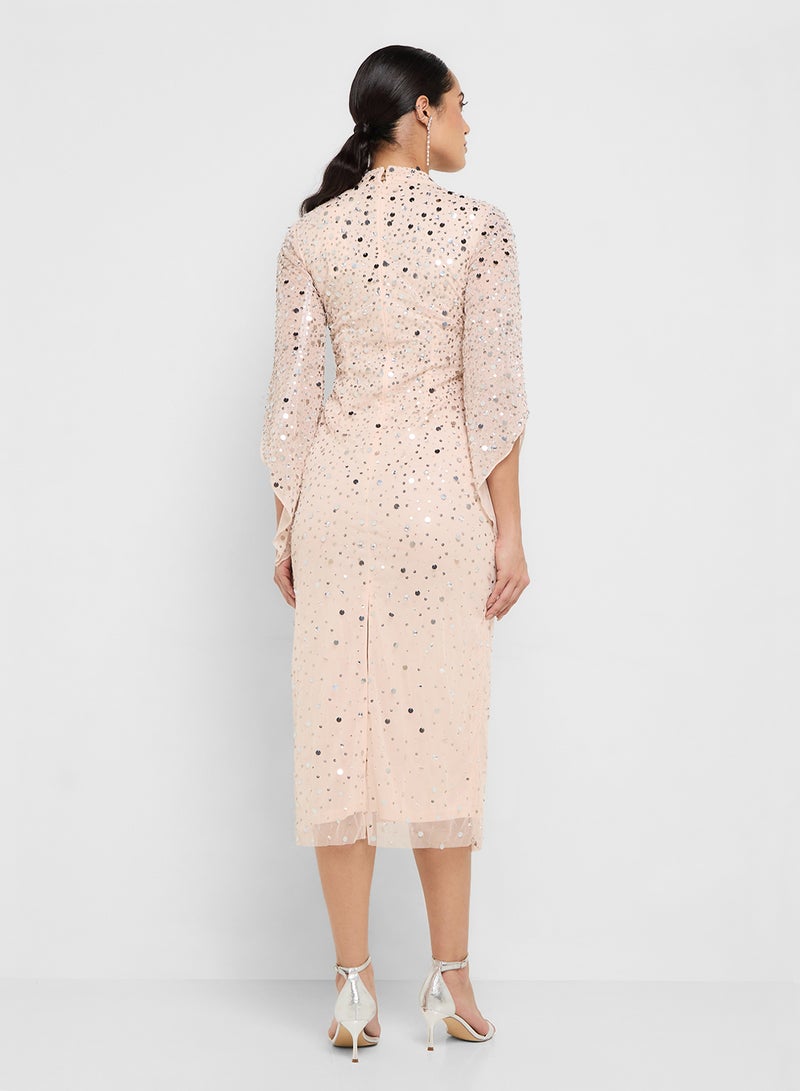 Amelia Rose Flared Sleeve Embellished Midi Dress - Image 2