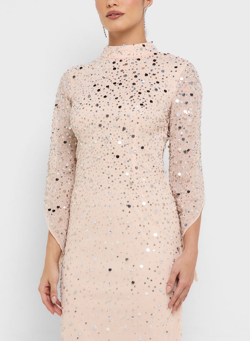 Amelia Rose Flared Sleeve Embellished Midi Dress - Image 3