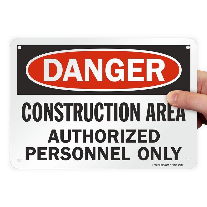 SmartSign - U9-1369-NP_7x10 "Danger - Construction Area, Authorized Personnel Only" Sign | 7" x 10" Plastic Black/Red on White - Image 1