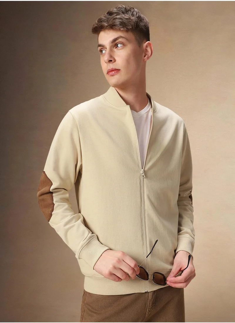 دينيس لينغو Men's Off White Polyester Blend Solid Regular Fit Sweatshirt