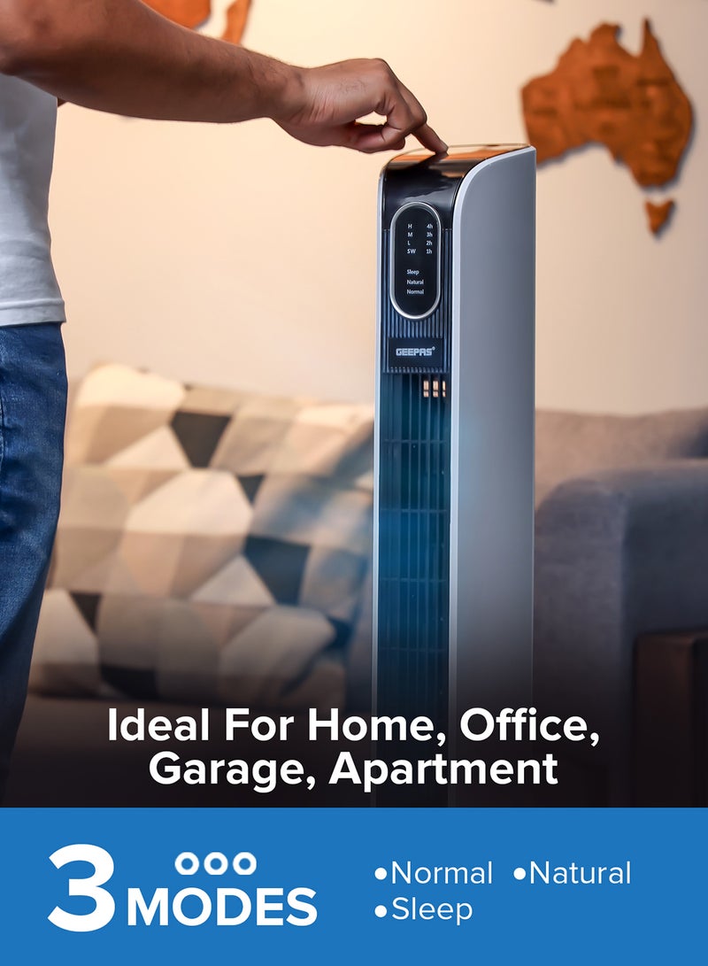GEEPAS Digital Tower Fan| With Silent, Smooth and Safe Operation| Automatic Oscillation Function and Wide Range, 3 Speeds: Low, Middle and High| Ideal For Home, Office, Garage, Apartment| 2 Years Warranty GF21167 White, Black - Image 4
