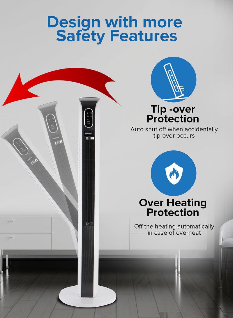 GEEPAS Digital Tower Fan| With Silent, Smooth and Safe Operation| Automatic Oscillation Function and Wide Range, 3 Speeds: Low, Middle and High| Ideal For Home, Office, Garage, Apartment| 2 Years Warranty GF21167 White, Black - Image 5