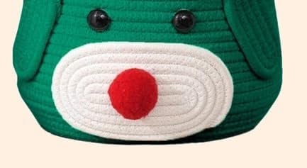 BUNAII Jute Cotton Cute Bear Hand Woven Fruit basket, storage basket, Oraganizer Box For jewellery, toys, cosmetics and for multipurpose uses with cap (GREEN) Pack of 1 (11 x 11 x 7) Inches  - Image 2