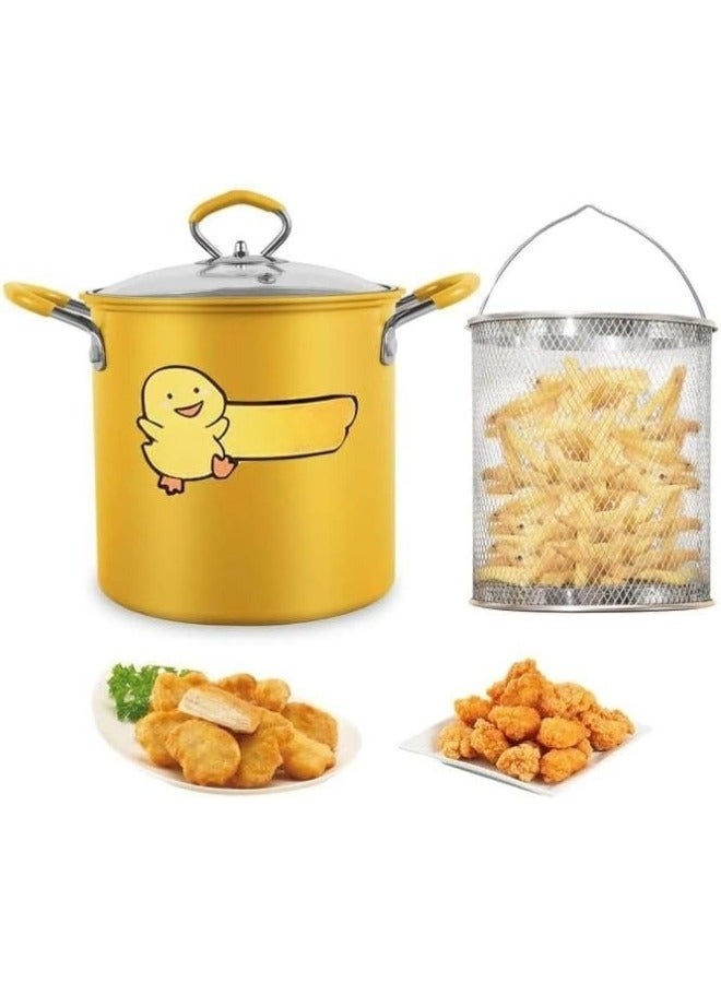 وعاء مقلاة عميقة سعة 3 لتر، مقلاة يابانية من الفولاذ المقاوم للصدأ بغطاء ورف فلتر للزيت، طاسة قلي للمطبخ المنزلي - Image 1