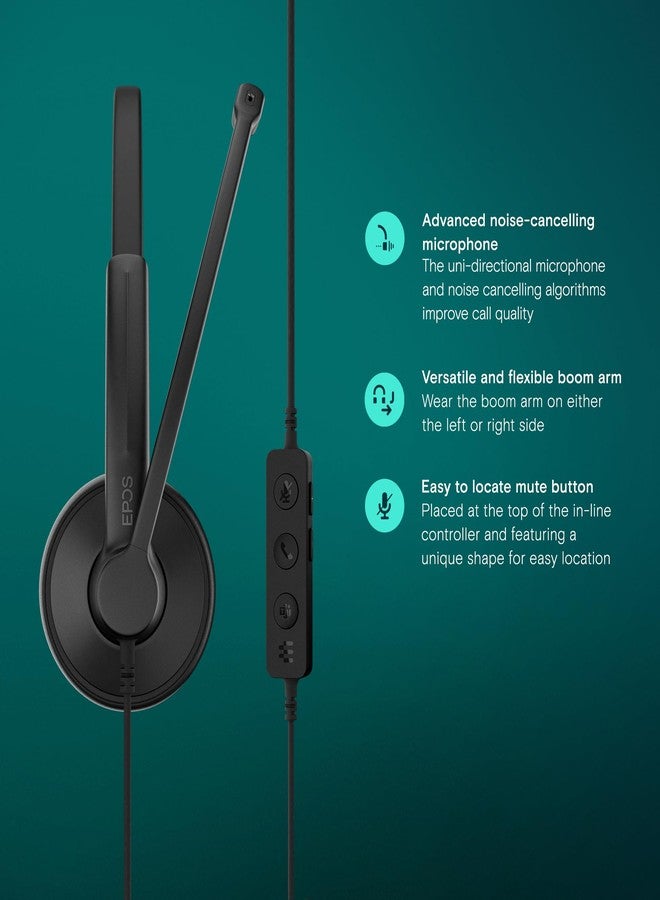 إبوس سماعة رأس ستيريو EPOS Impact 100 MS Teams USB-C+A مع ميكروفون، معتمدة من مايكروسوفت تيمز، خاصية إلغاء الضوضاء، تصميم خفيف الوزن، محول USB، سماعات رأس للأعمال، وسادات أذن ناعمة، أسود - Image 3