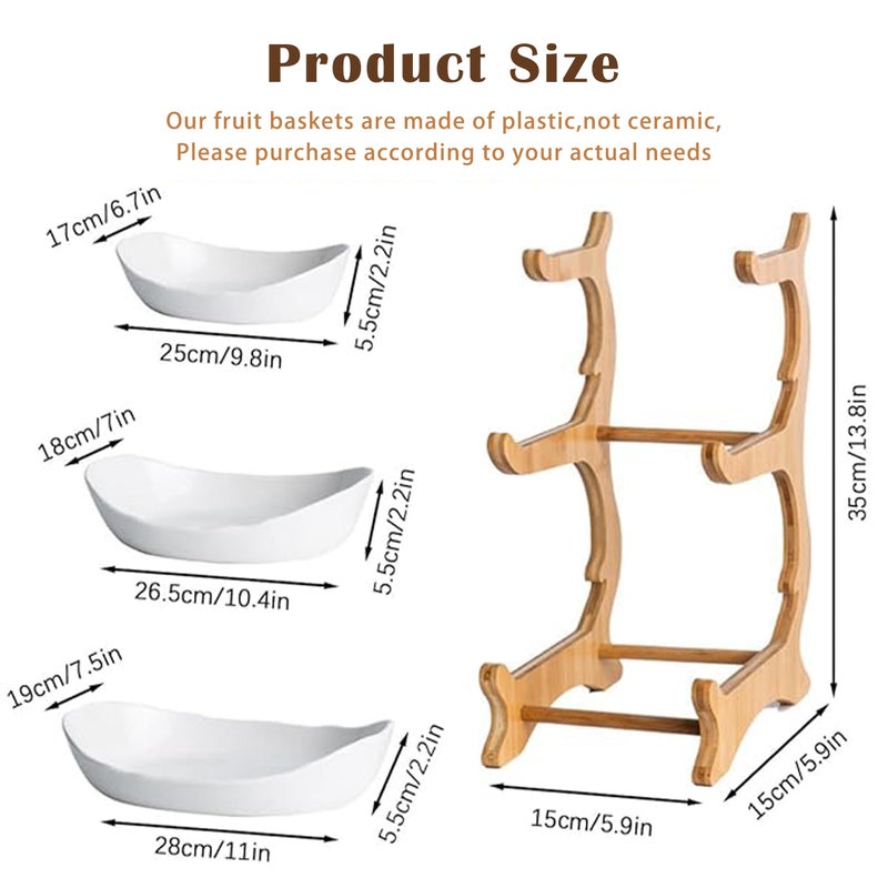 VKSG Fruit Bowl for Kitchen Counter, 3 Tier Plastic Serving Bowls with Bamboo Stand, Tiered Fruit Basket for Fruits Vegetable Storage, Cake, Dessert, Nuts, Snack, Salad for Party Wedding - Image 3
