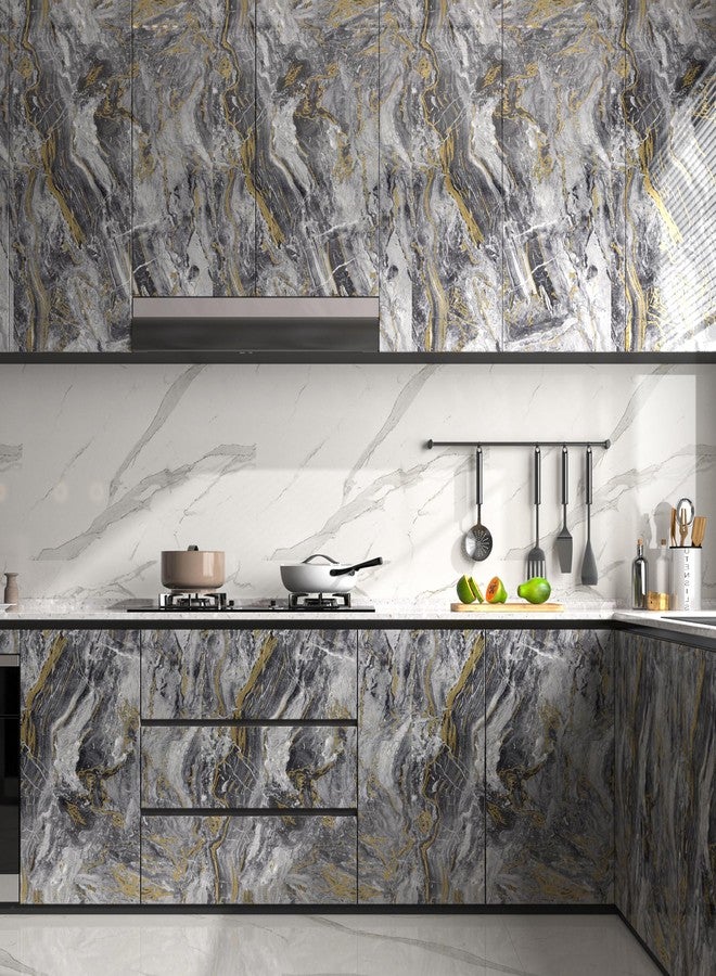 Decotalk Grey Gold Marble Contact Paper Peel and Stick 17.7"x200" Marble Countertop Contact Paper Waterproof Grey Granite Contact Paper Marble Wallpaper Removable Glossy Marble Contact Paper for Table - Image 3