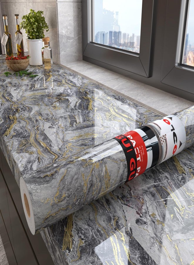 Decotalk Grey Gold Marble Contact Paper Peel and Stick 17.7"x200" Marble Countertop Contact Paper Waterproof Grey Granite Contact Paper Marble Wallpaper Removable Glossy Marble Contact Paper for Table - Image 1