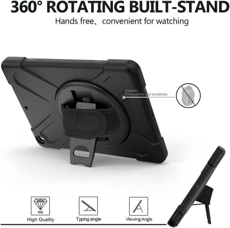موتيم جراب دوار خارجي مع حامل قلم وحزام كتف من السيليكون لجهاز iPad 2021 مقاس 10.2 بوصة، أسود - Image 3