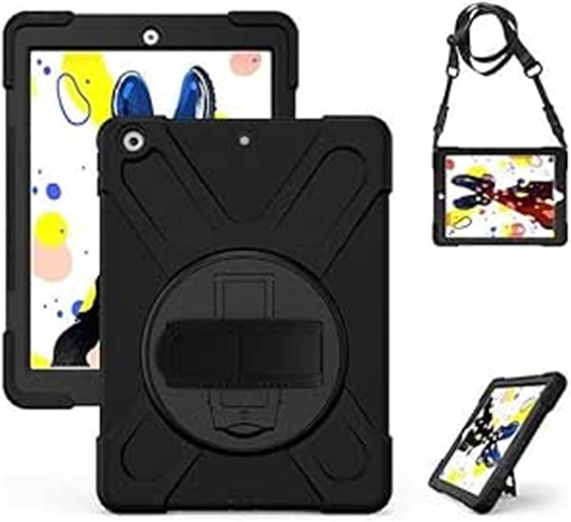 موتيم جراب دوار خارجي مع حامل قلم وحزام كتف من السيليكون لجهاز iPad 2021 مقاس 10.2 بوصة، أسود - Image 1
