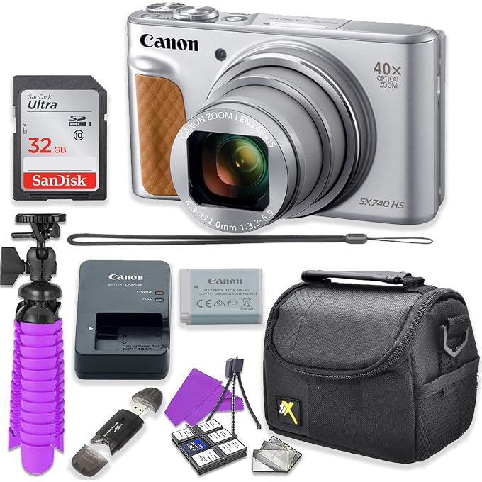 Canon PowerShot SX740 HS Digital Camera (Silver) Accessory Bundle with Flexible Spider Tripod, 32GB Memory, Camera Case and More. (Renewed) - Image 2