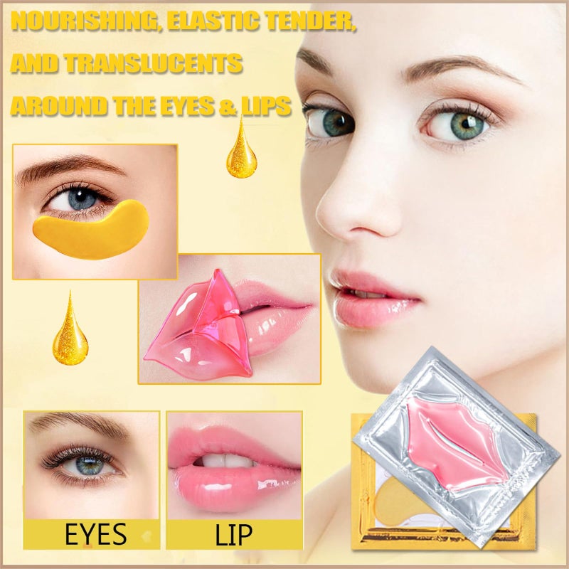 Miniling 30 Pairs 24K Gold Eye Masks & Lip Masks,Crystal Collagen Eye Patches for Puffy Eyes, Effectively Moisturizing Lip & Eye Skin Care Reducing Fine Lines Dark Circleeye Patches - Image 5