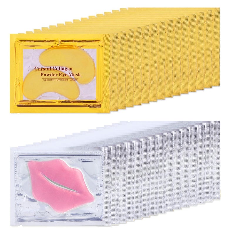 Miniling 30 Pairs 24K Gold Eye Masks & Lip Masks,Crystal Collagen Eye Patches for Puffy Eyes, Effectively Moisturizing Lip & Eye Skin Care Reducing Fine Lines Dark Circleeye Patches - Image 1