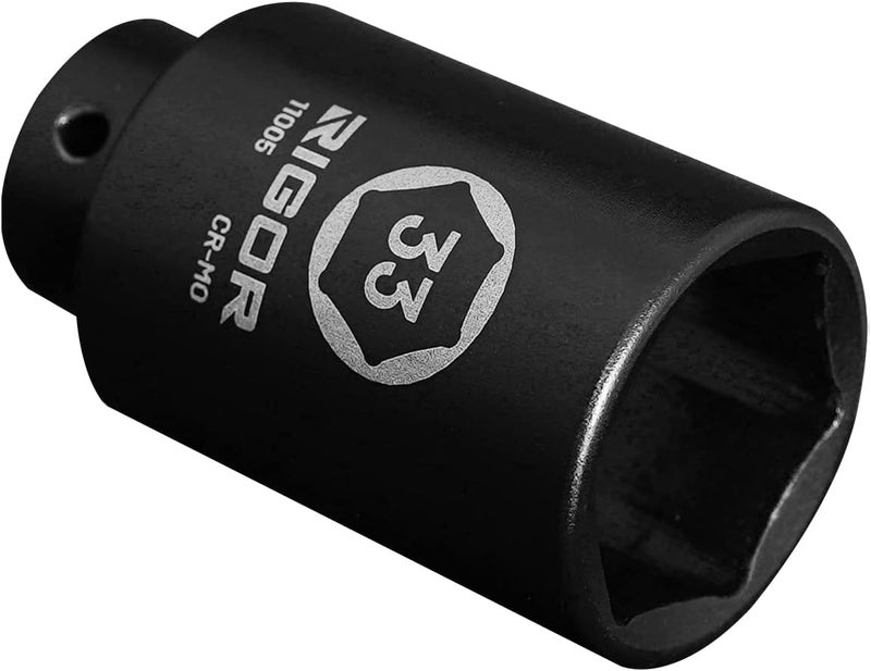 Rigor 11005 33mm Axle Nut Impact Socket | 1/2-Inch Drive, 6 Point, Deep, CR-MO, Metric | Quick-Fit for Hog Ring Anvil | Laser Etched - Image 1