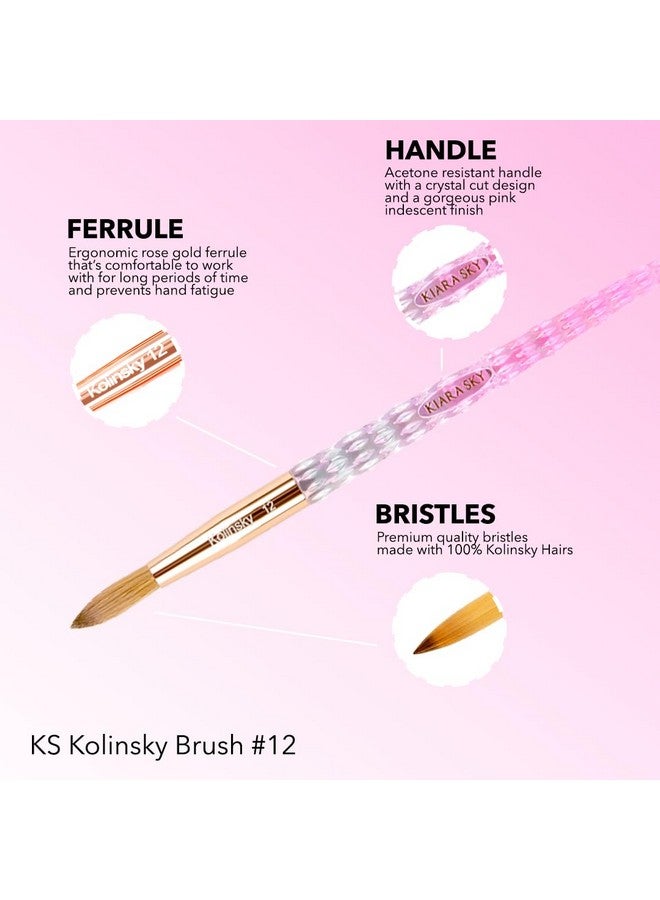 Kiara Sky Pink Crystal Acrylic Nail Brush - Professional Nail Cleaner Tool - Nail Kolinsky Brush for Women - 100% Kolinksy Hand Crafted Nail Tools - Long Lasting Nail Cleaning Brush, #12 - Image 3