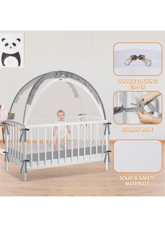Generic - Generic Crib Tent - Crib Net to Keep Baby in - Baby Crib Tent to Keep Baby from Climbing Out, Durable Breathable Pop Up Baby Crib Tent, Safety Net, Canopy Netting Cover (Grey, Lager), Gray - Image 1