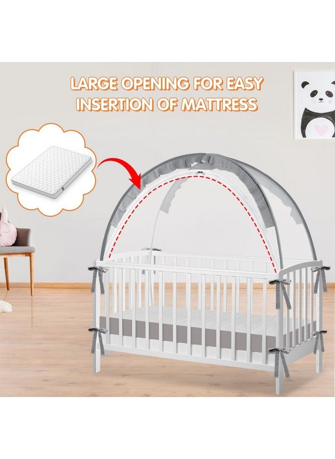 Generic - Generic Crib Tent - Crib Net to Keep Baby in - Baby Crib Tent to Keep Baby from Climbing Out, Durable Breathable Pop Up Baby Crib Tent, Safety Net, Canopy Netting Cover (Grey, Lager), Gray - Image 1