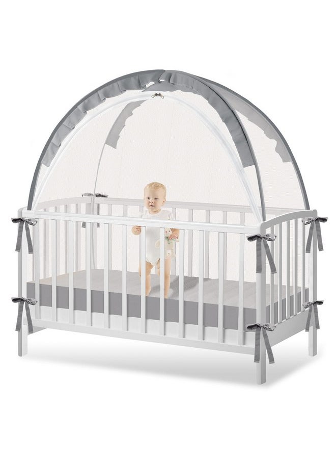 Generic - Generic Crib Tent - Crib Net to Keep Baby in - Baby Crib Tent to Keep Baby from Climbing Out, Durable Breathable Pop Up Baby Crib Tent, Safety Net, Canopy Netting Cover (Grey, Lager), Gray - Image 1