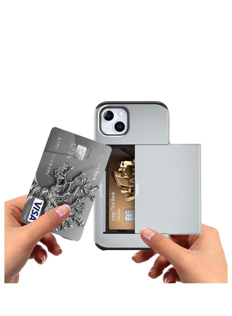 GULFLINK iPhone 15 Plus Case with Card Holder Heavy Duty Dual Layer Hidden Card Slot Slim Wallet case Silver - Image 2