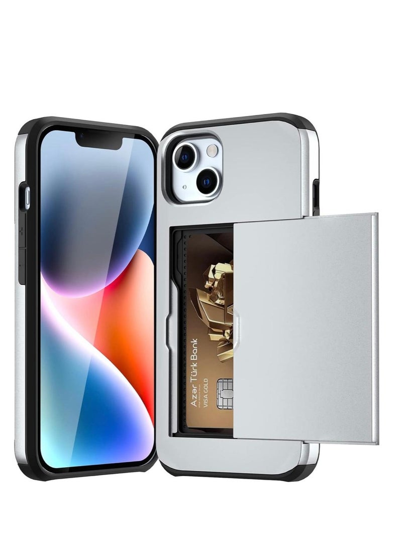 GULFLINK iPhone 15 Plus Case with Card Holder Heavy Duty Dual Layer Hidden Card Slot Slim Wallet case Silver - Image 3