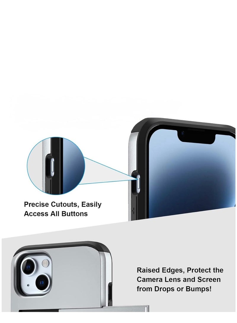 GULFLINK iPhone 15 Plus Case with Card Holder Heavy Duty Dual Layer Hidden Card Slot Slim Wallet case Silver - Image 4