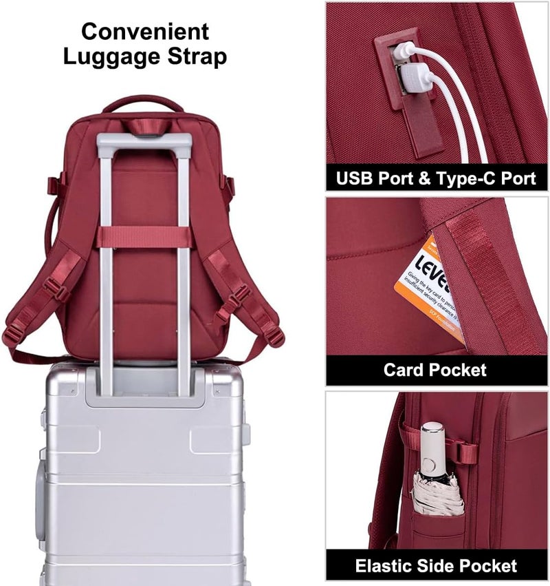 Chantria Laptop Backpack for Women, Carry On Travel Backpack with USB Charging Port, 15.6inch Laptop Backpack with Tablet Compartment Flight Approved, Water-resistant Backapck - Image 3