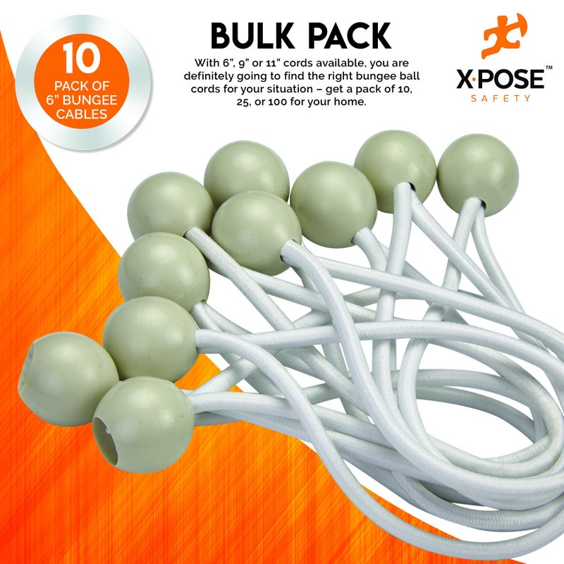 Xpose Safety Bungee Ball Cords 6" 10 Pack Heavy Duty White Stretch Rope with Ball Ties for Canopies, Tarps, Walls, Cable Organization - Image 5
